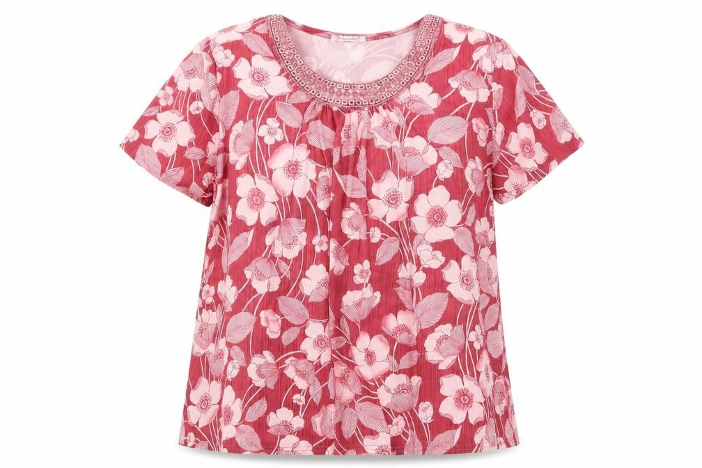 Fang hua Womens Pink Floral  Basic Blouse Size XL
