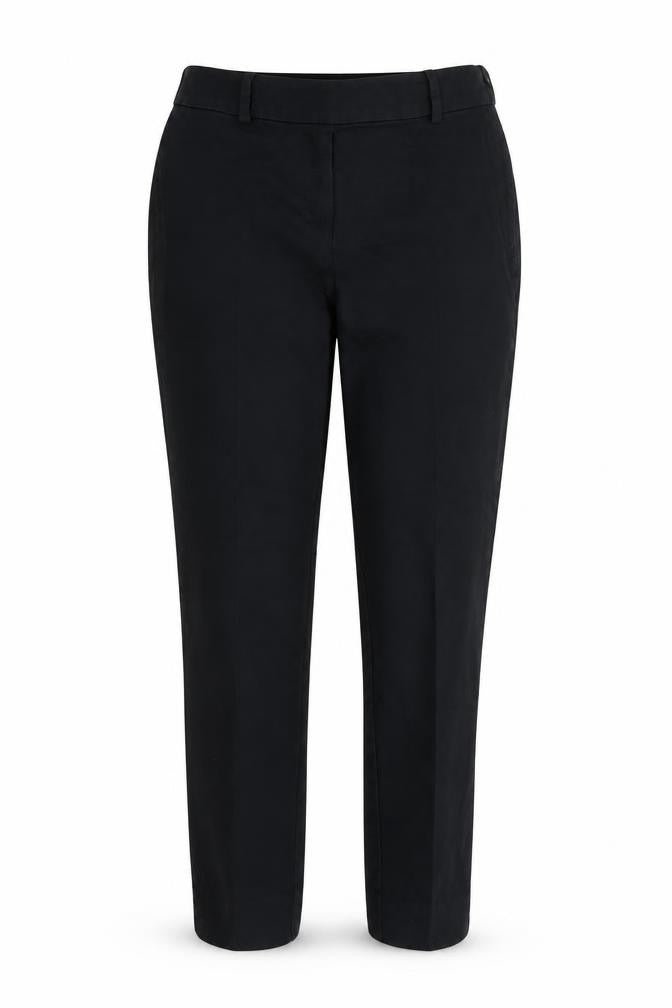Front view of H&M women’s black trousers, size UK 10, 27-inch leg