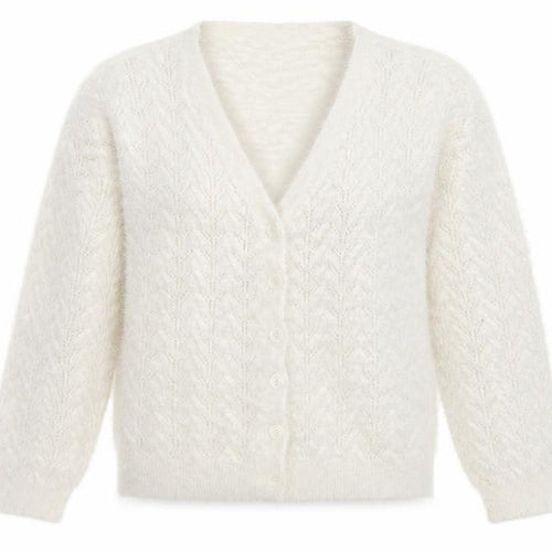 B young Womens White  Knit Cardigan Jumper Size L