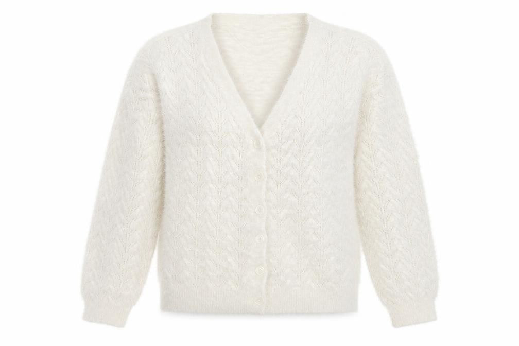 B young Womens White  Knit Cardigan Jumper Size L