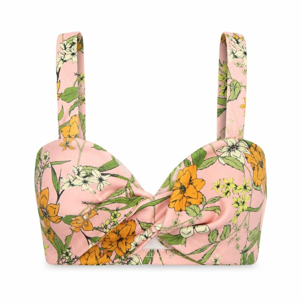 Front view of PRETTYLITTLETHING women’s pink floral basic tank, size UK 10