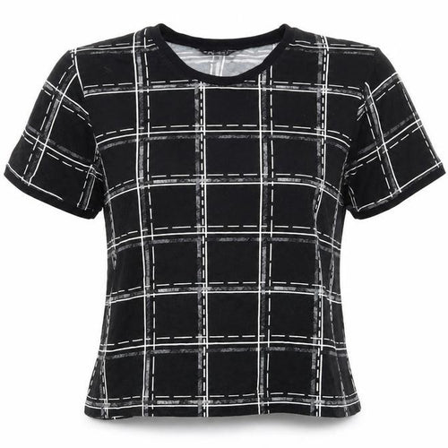 Select Womens Black Check  Basic T-Shirt Size 16
