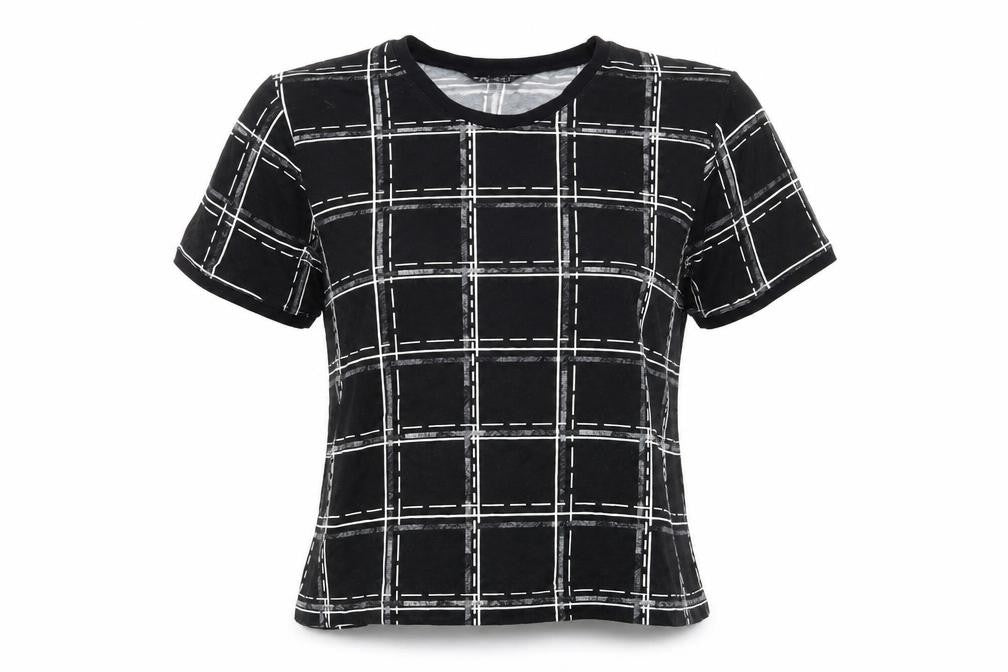 Select Womens Black Check  Basic T-Shirt Size 16
