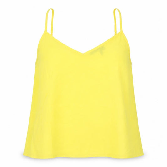 Front view of Studio women’s yellow chiffon camisole blouse, size UK 18