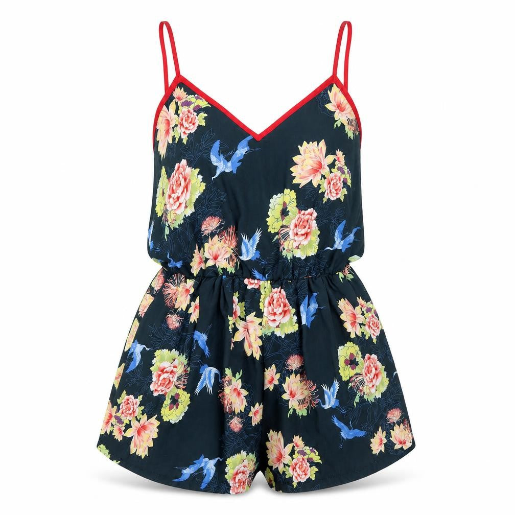 Love Womens Black Floral  Playsuit One-Piece Size S
