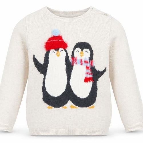 H&M Girls Beige   Pullover Jumper Size 2 Years  - penguin