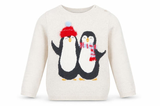 H&M Girls Beige   Pullover Jumper Size 2 Years  - penguin