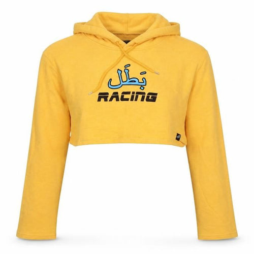 Illustrated People Womens Yellow  Jersey Pullover Hoodie Size M  - racing. cropped