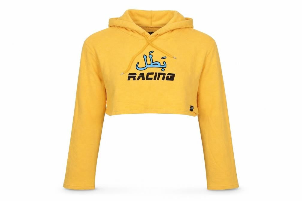 Illustrated People Womens Yellow  Jersey Pullover Hoodie Size M  - racing. cropped
