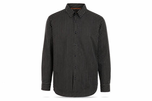 Front view of Next men’s brown striped button-up, size L