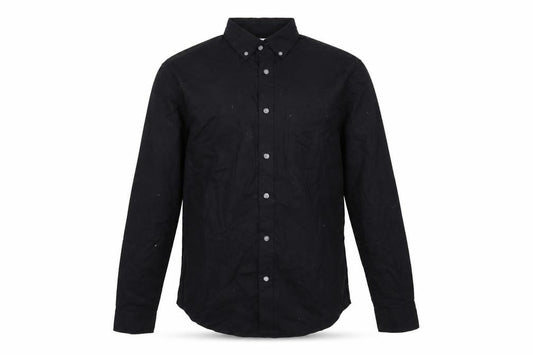 Front view of Old Navy men’s black woven button-up, size S