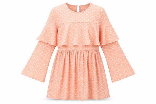 Front view of Lasula women’s pink polka dot rayon a-line, size UK 14