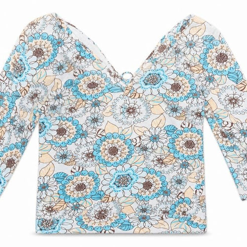 Ella Moss Womens Blue Floral  Basic T-Shirt Size L