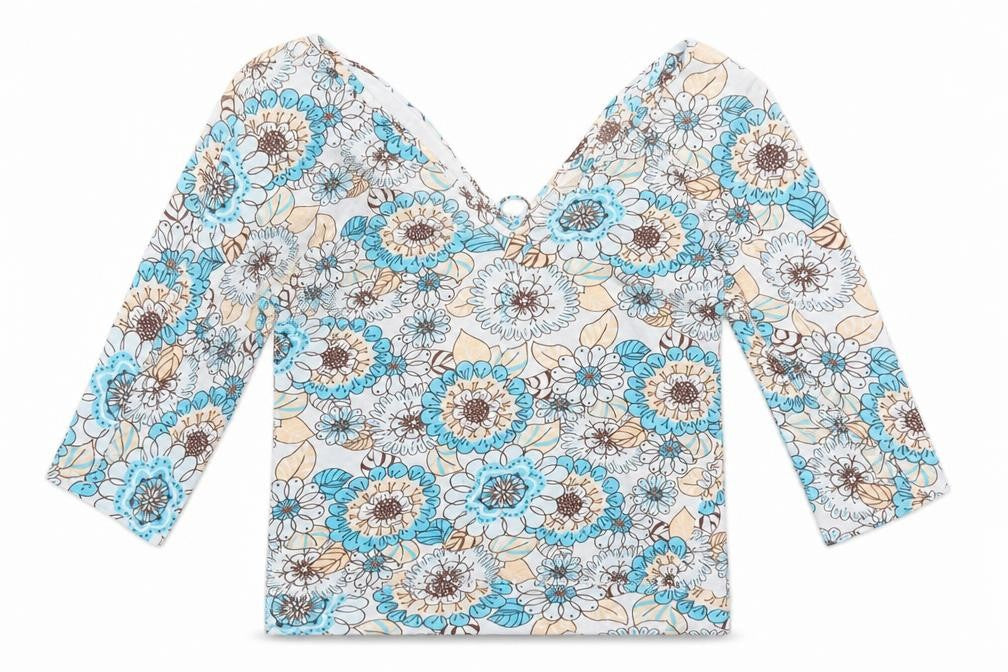 Ella Moss Womens Blue Floral  Basic T-Shirt Size L