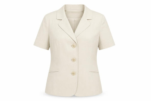Front view of BHS women’s beige jacket, size UK 12