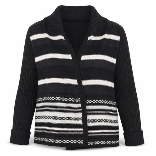 Savior Womens Black Striped Knit Cardigan Jumper Size 14