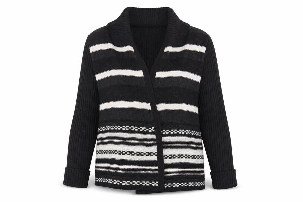 Savior Womens Black Striped Knit Cardigan Jumper Size 14
