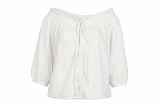 Front view of Primark women’s white polka dot tunic t-shirt, size UK 12