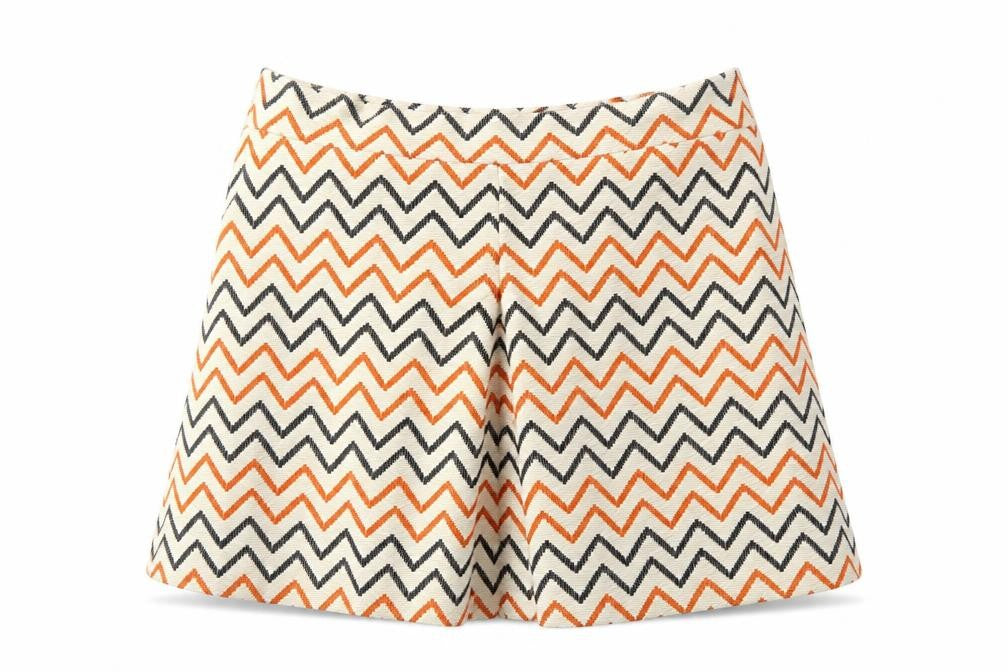 Front view of Atmosphere women’s white striped mini skirt, size UK 10