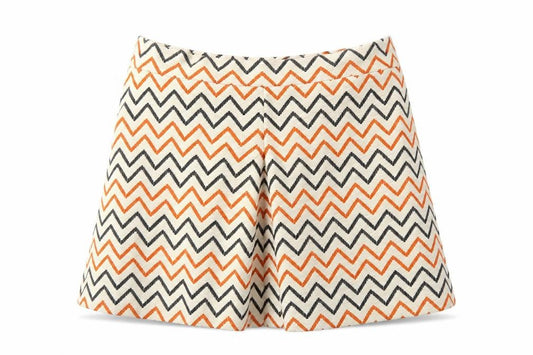 Front view of Atmosphere women’s white striped mini skirt, size UK 10