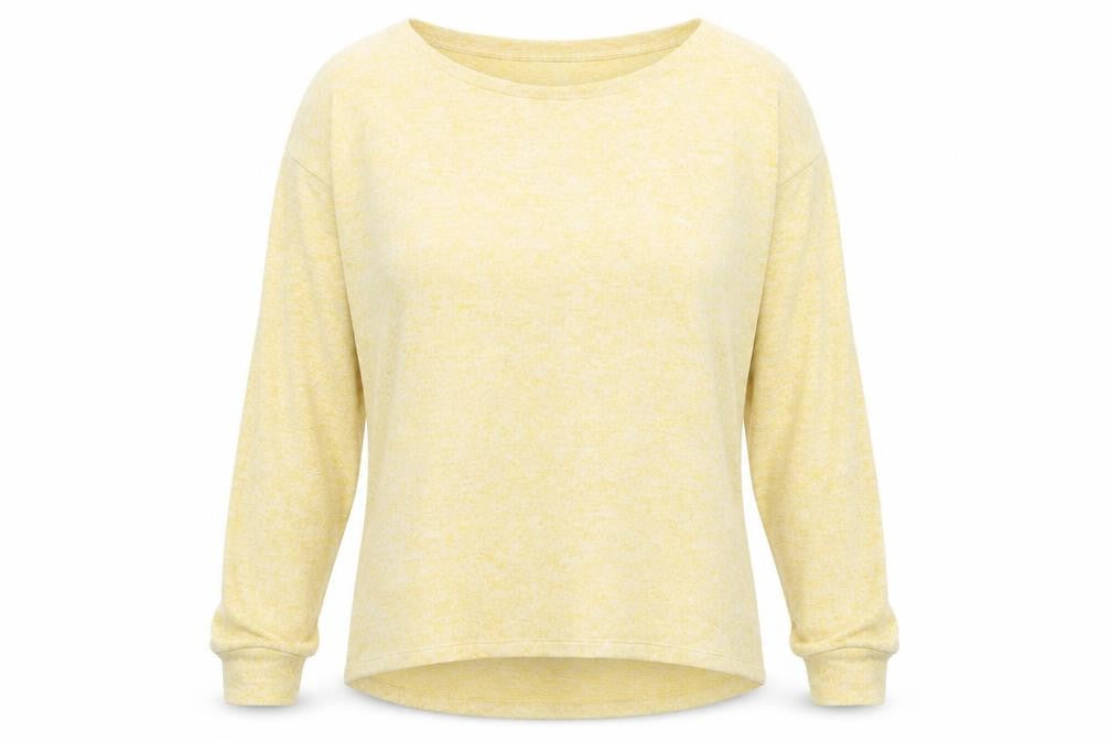 Front view of Next women’s yellow jersey pullover sweatshirt, size UK 8, - oversized