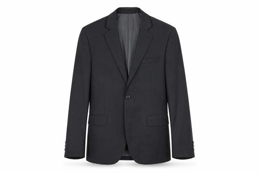Front view of Marks & Spencer men’s grey striped rayon jacket suit jacket, size 34