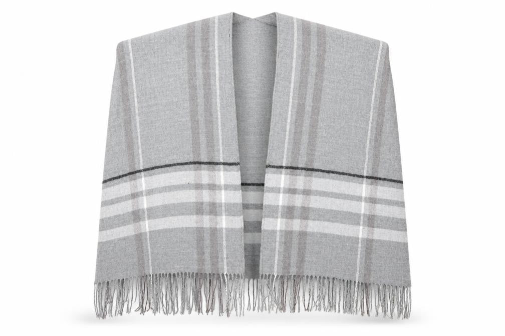 Preworn Womens Grey Striped Knit  Shawl/Wrap