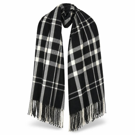 Front view of Preworn Black Check Shawl/Wrap
