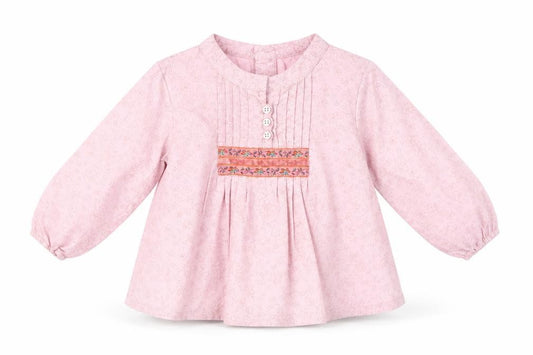 Front view of Mothercare girls’ pink basic blouse, size 9-12, months