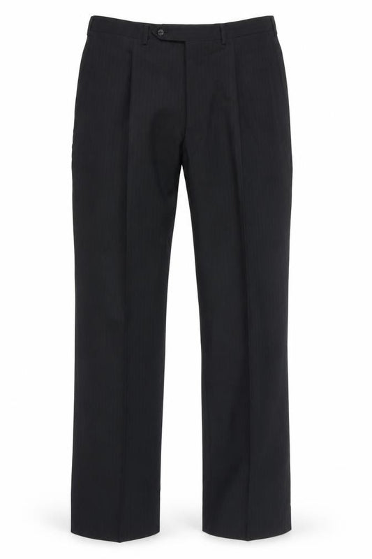 Front view of Sanremo men’s blue striped trousers, size 32, in, 29-inch leg