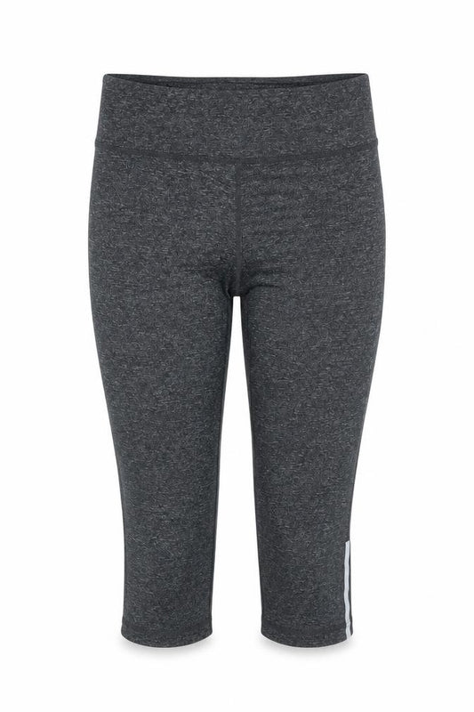 Front view of Preworn women’s grey pedal pusher leggings, size M, 14-inch leg