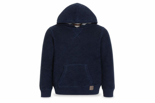 Front view of Paul Costelloe boys’ blue pullover hoodie, size 9-10, years