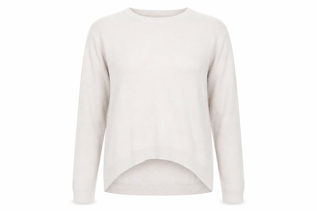Front view of Primark women’s grey jumper, size UK 6, - shaped hem