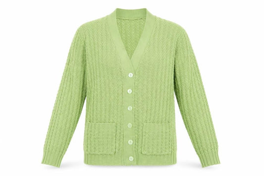 Front view of Preworn women’s green cape jumper, size UK 12