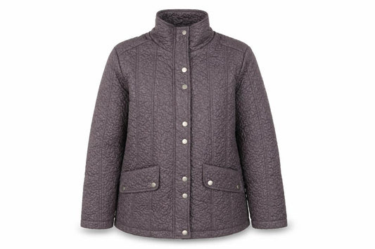 Front view of Fabrizio women’s brown quilted jacket, size UK 14