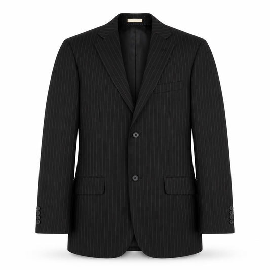 Front view of Greenwoods men’s black striped jacket suit jacket, size 38