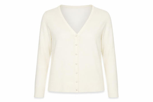 Front view of Key West women’s ivory cardigan jumper, size UK 18
