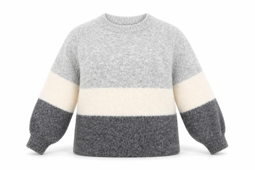 Front view of Tu women’s grey striped jumper, size UK 12