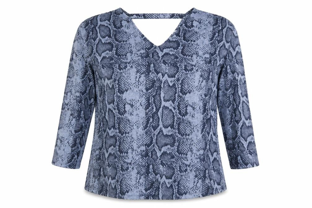Front view of Next women’s blue animal print basic t-shirt, size UK 14