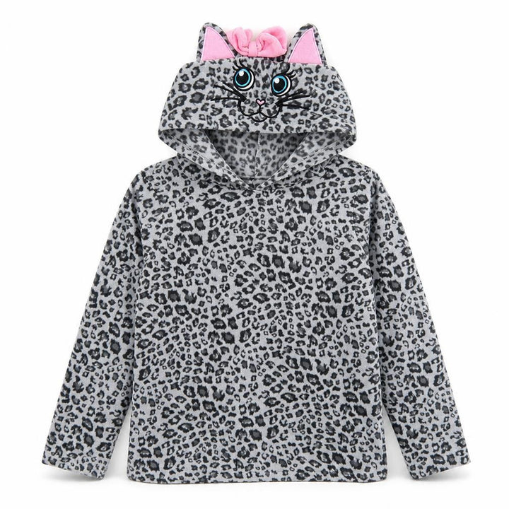 George Girls Grey Animal Print  Top Pyjama Top Size 12 Years  - Cat Hood