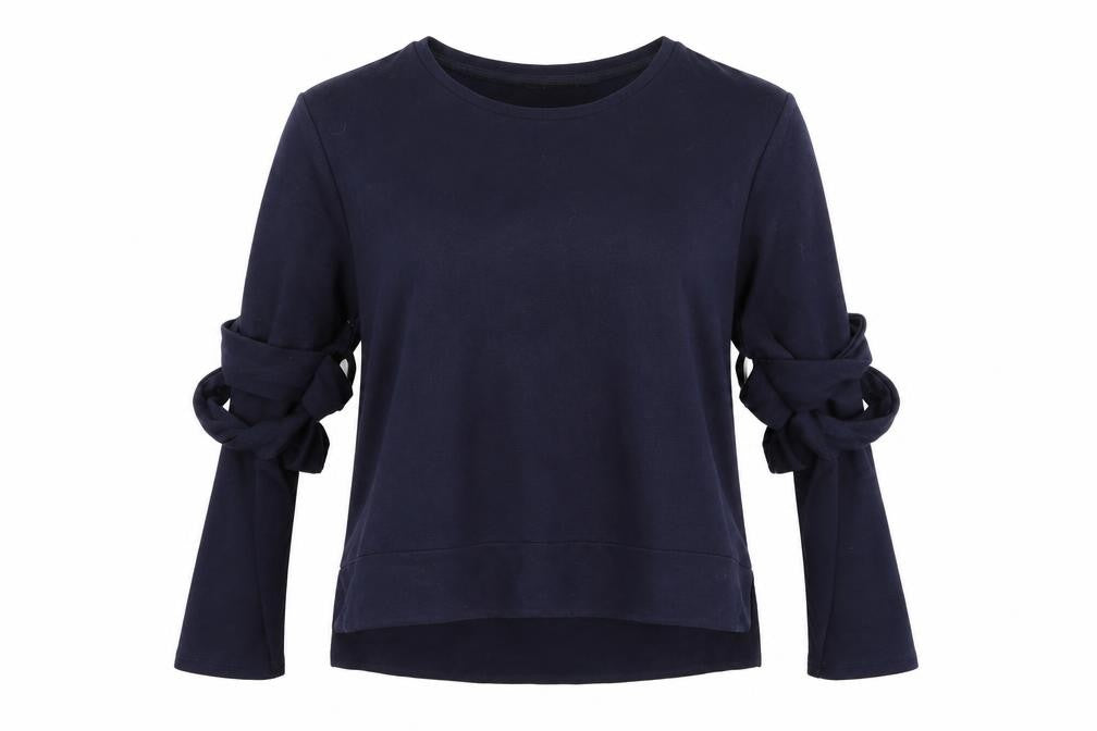 Front view of Marks & Spencer women’s blue pullover sweatshirt, size UK 12