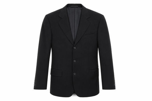 Front view of Hans Kelven men’s black striped jacket blazer, size 36