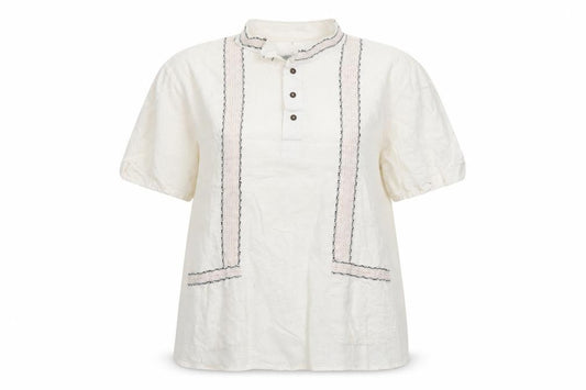 Front view of Preworn women’s white basic button-up, size L