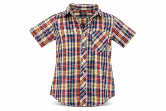 Front view of P-3000 women’s multicoloured check basic button-up, size UK 6