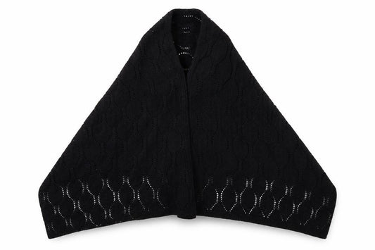 Front view of Preworn women’s black knit shawl/wrap