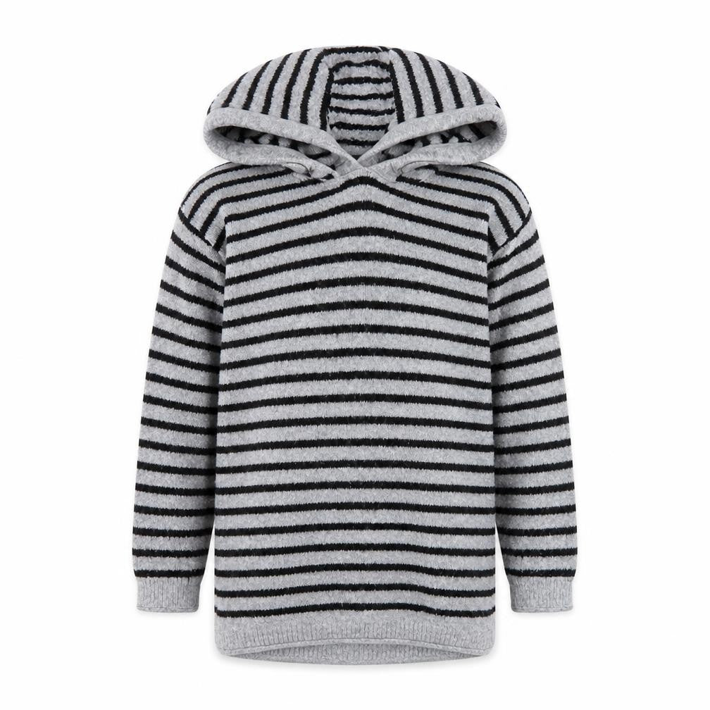 Front view of Next boys’ grey striped pullover hoodie, size 5, years