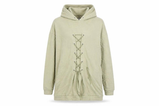 Front view of PRETTYLITTLETHING women’s green pullover hoodie, size UK 12
