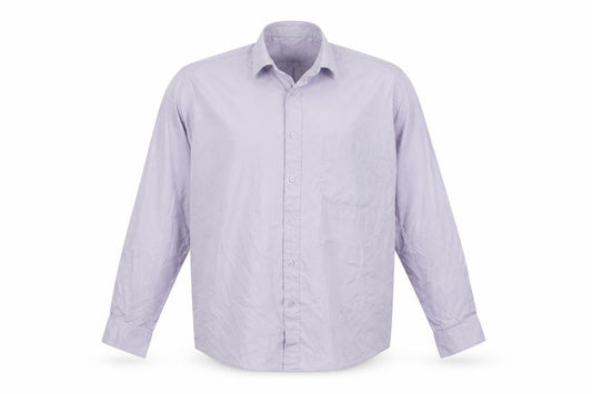 Front view of Tom Hagan men’s purple check button-up, size 17