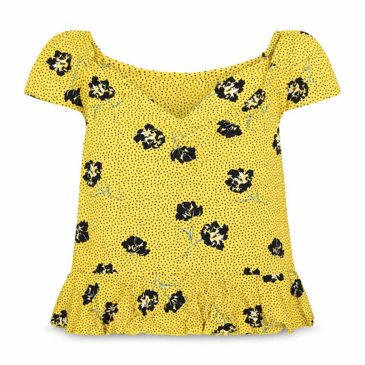 Front view of River Island women’s yellow floral tunic tank, size UK 10