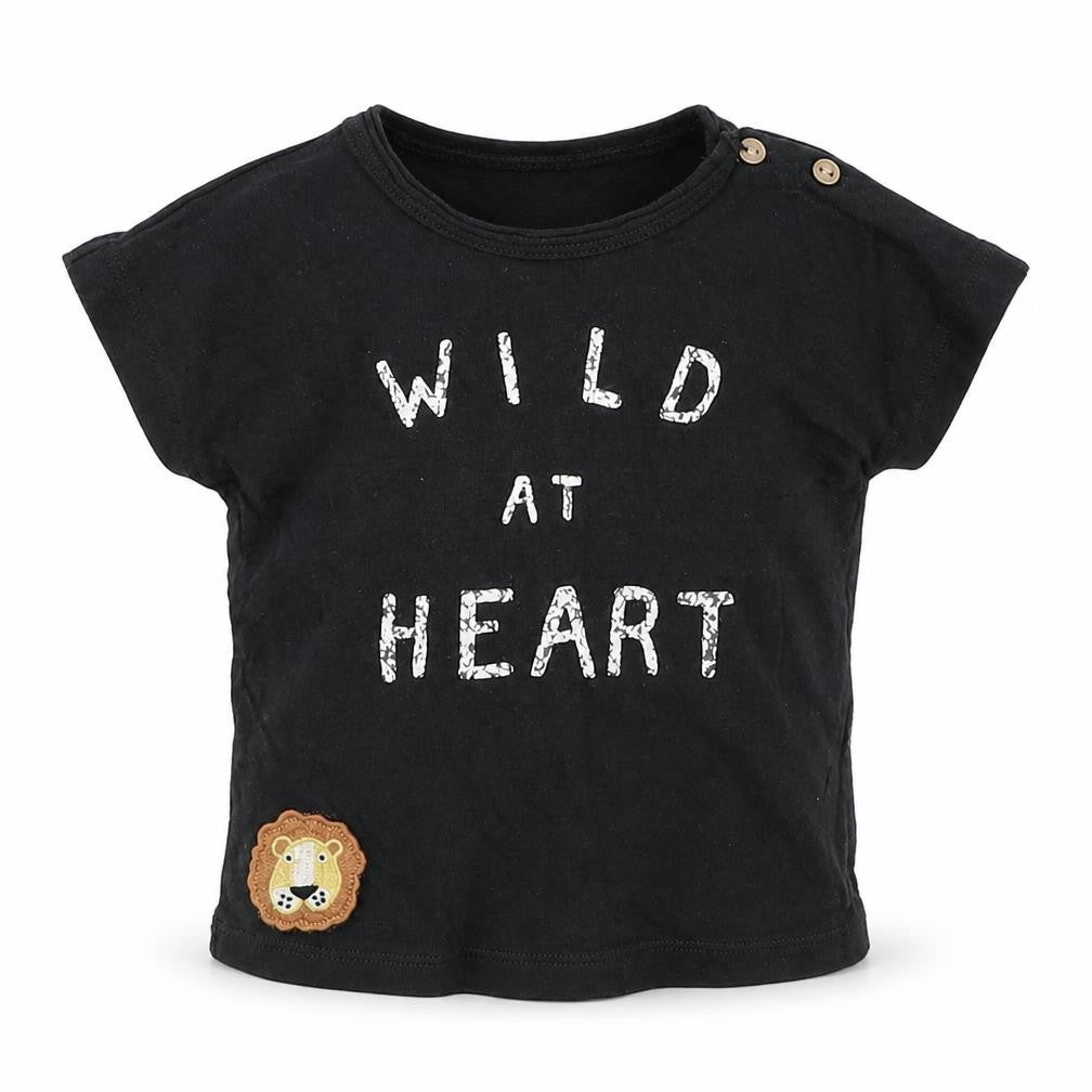Front view of Next Baby Grey Basic T-Shirt, size 3-6, Months - wild at heart